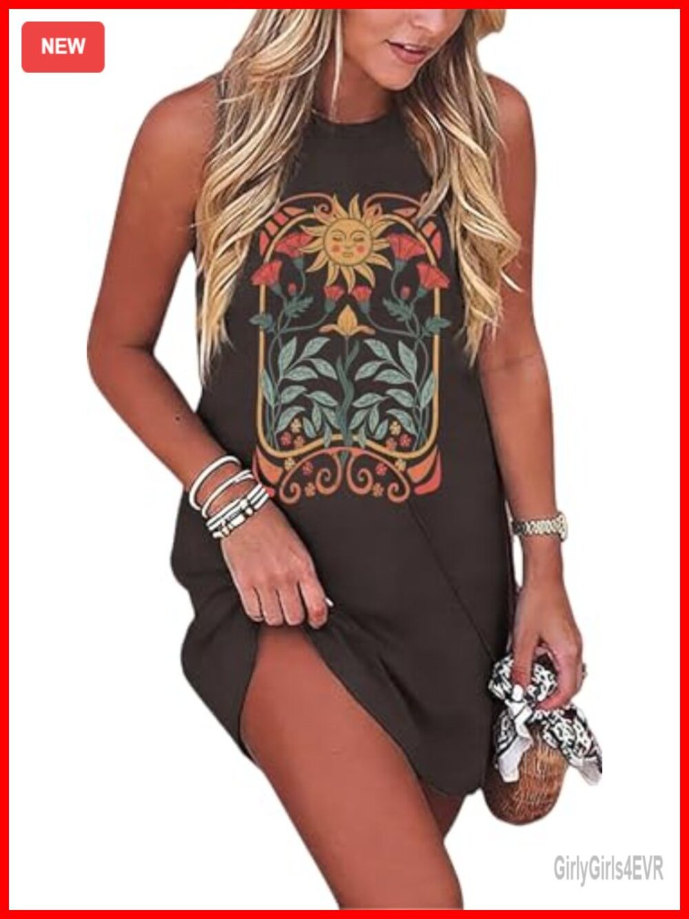Women's Boho Floral Summer Dress Sleeveless Tank Beach Sun Dress Casual